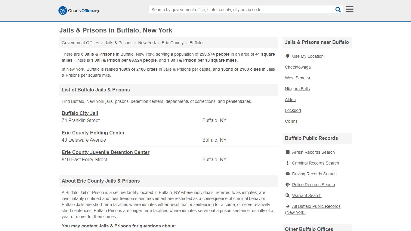 Jails & Prisons - Buffalo, NY (Inmate Rosters & Records)